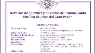Horarios de apertura y de misas en la Basílica durante la Semana Santa de 2026