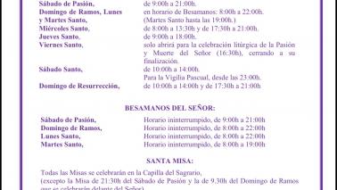 Horarios de apertura y de misas en la Basílica durante la Semana Santa de 2026