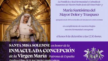 El domingo 8 de diciembre Santa Misa Solemne de la Inmaculada Concepción de la Virgen María